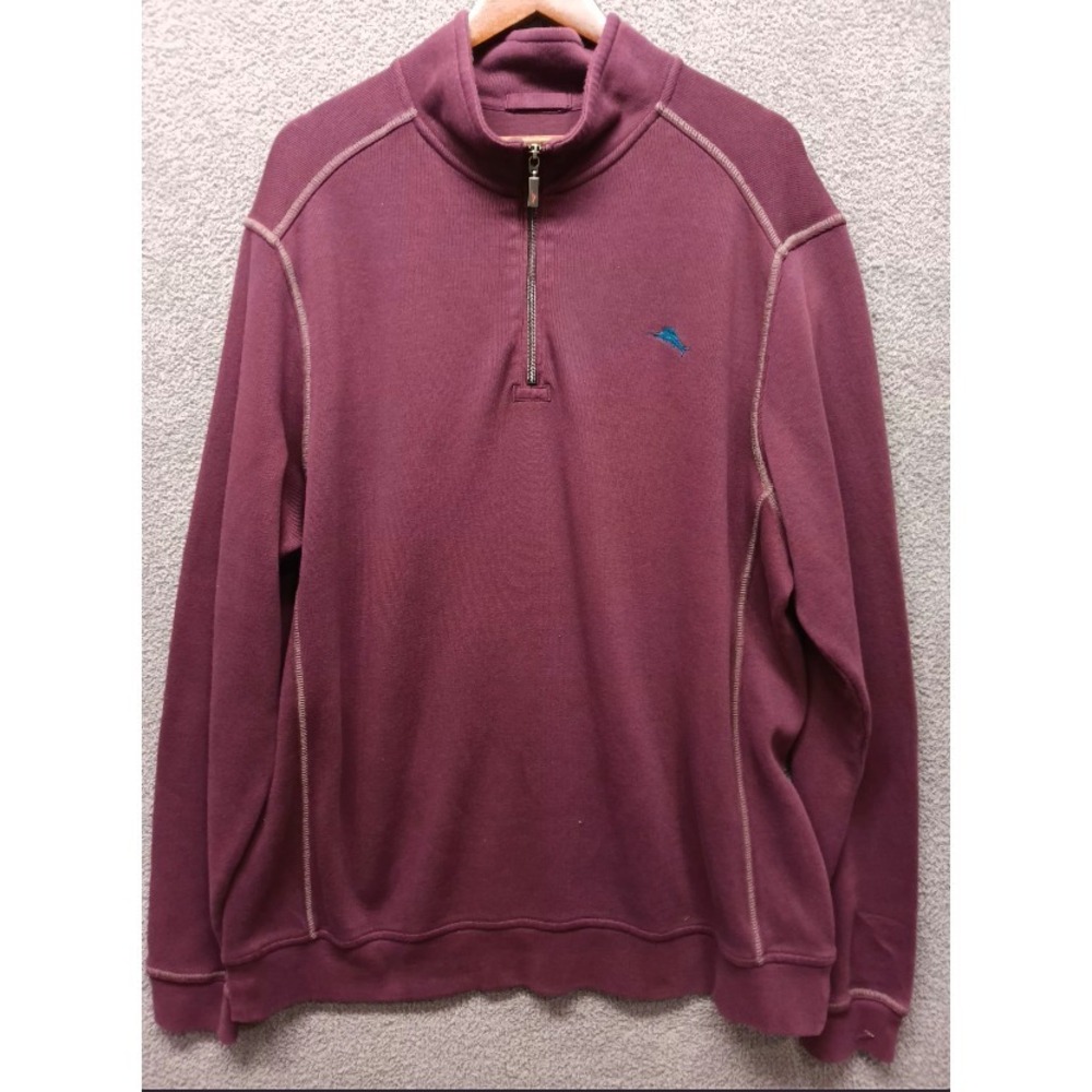Tommy Bahama XL Plum 100% Cotton Quarter Zip Pullover Sweatshirt